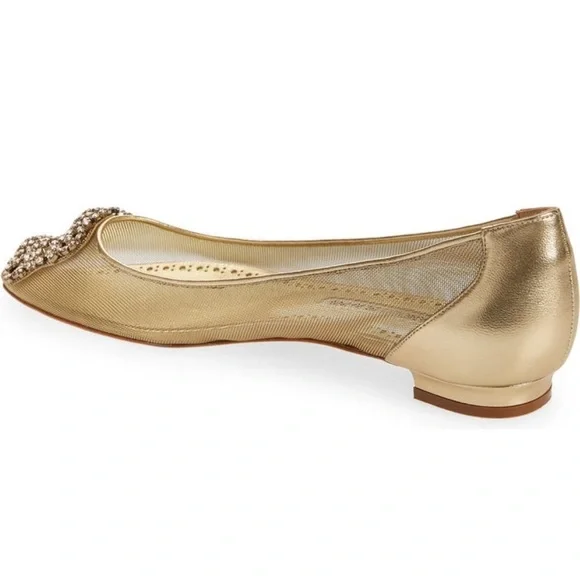 Manolo blahnik Hangisi Chrystal Buckle Gold Mesh Flats, 50th anniversary, NEW - Picture 5 of 17